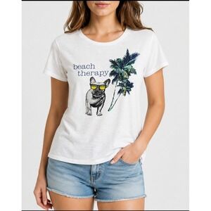 Buffalo David Bitton Beach Therapy Dog Palm Tree T Shirt Womens S/P White